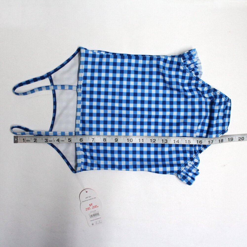 Wonder Nation Girl's 5T One Piece Checkered Blue & White Swim Suit - Ruffle Legs - Picture 8 of 10